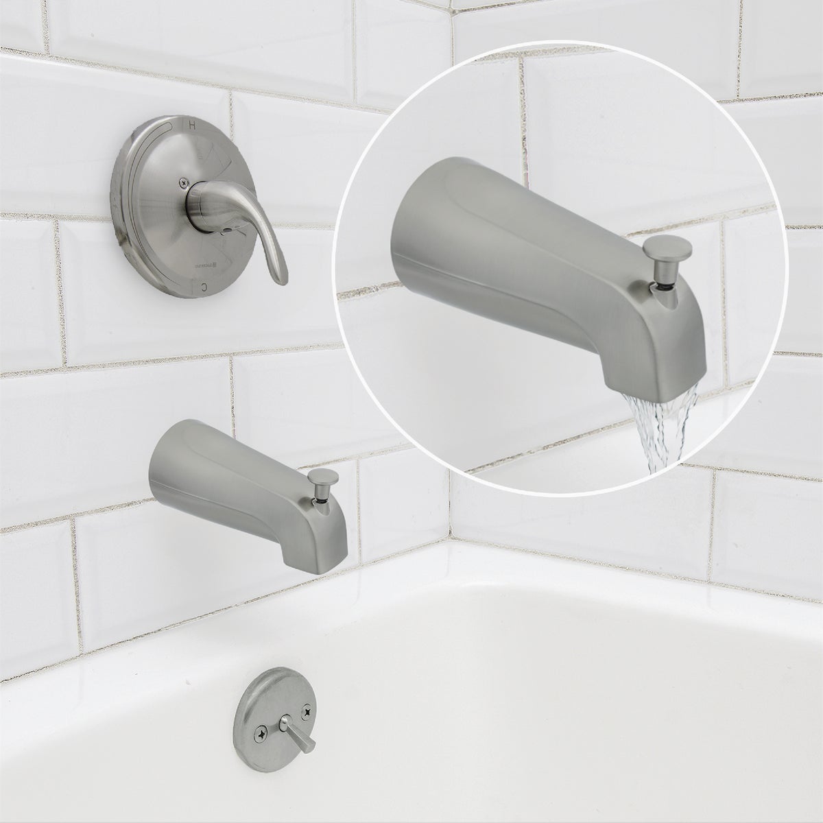 Danco 5 In. Brushed Nickel Bathtub Spout with Diverter Image 2
