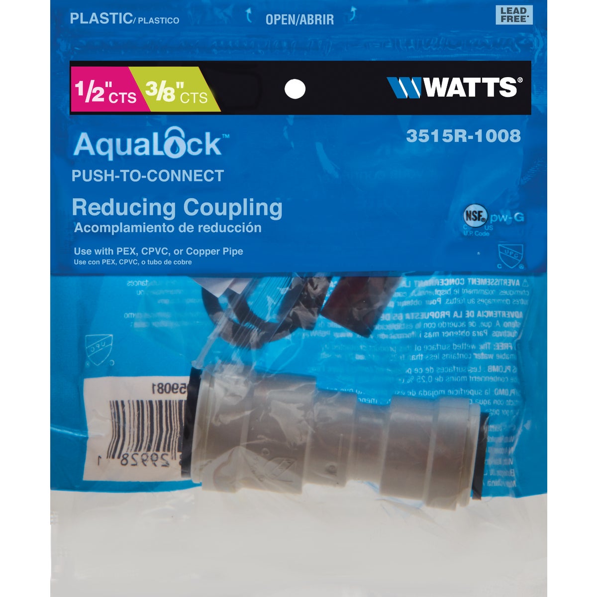 Watts 1/2 In. x 3/8 In. Reducer Quick Connect Plastic Coupling Image 2