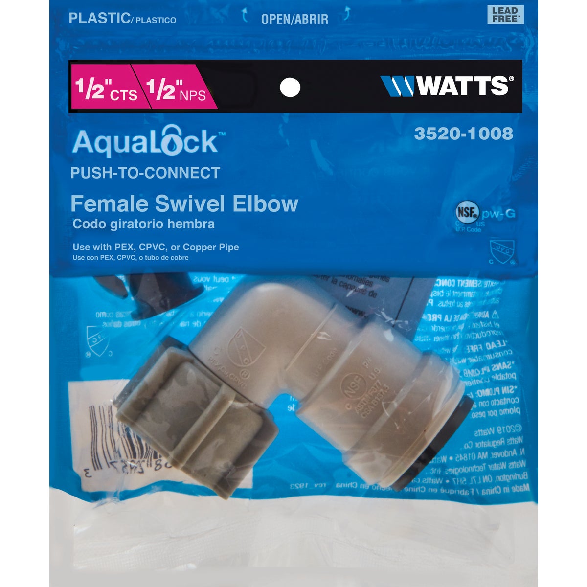 Watts 1/2 In. CTS x 1/2 In. FPT 90 Deg. Quick Connect Plastic Elbow (1/4 Bend) Image 2