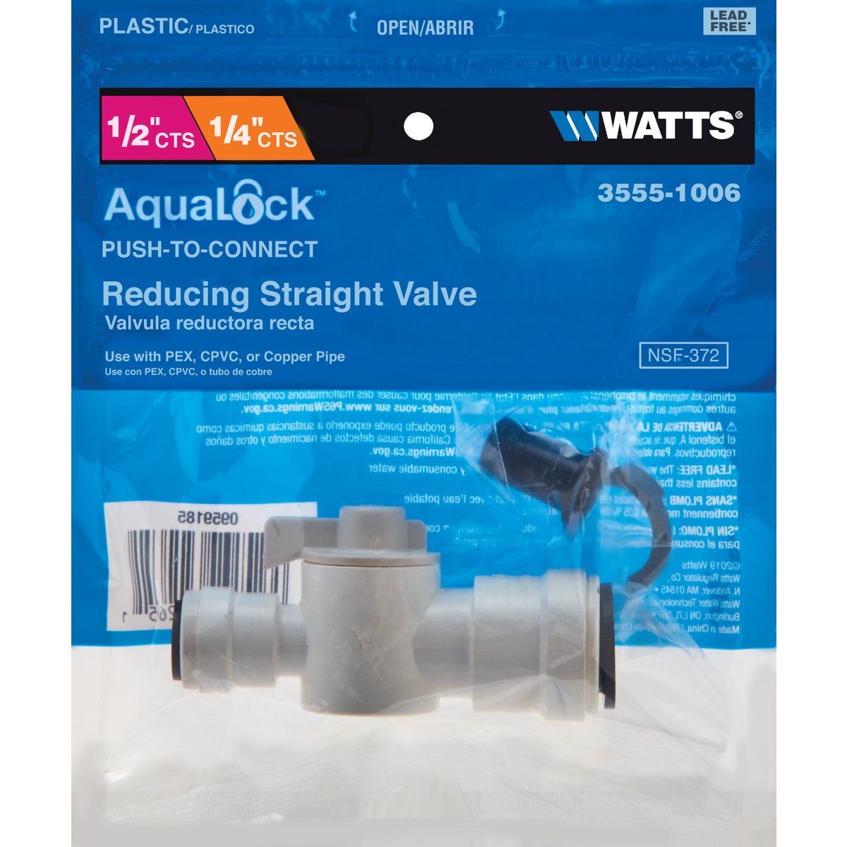 Watts 1/4 In. CTS X 1/2 In. QC Plastic Plastic Push Valve Image 2