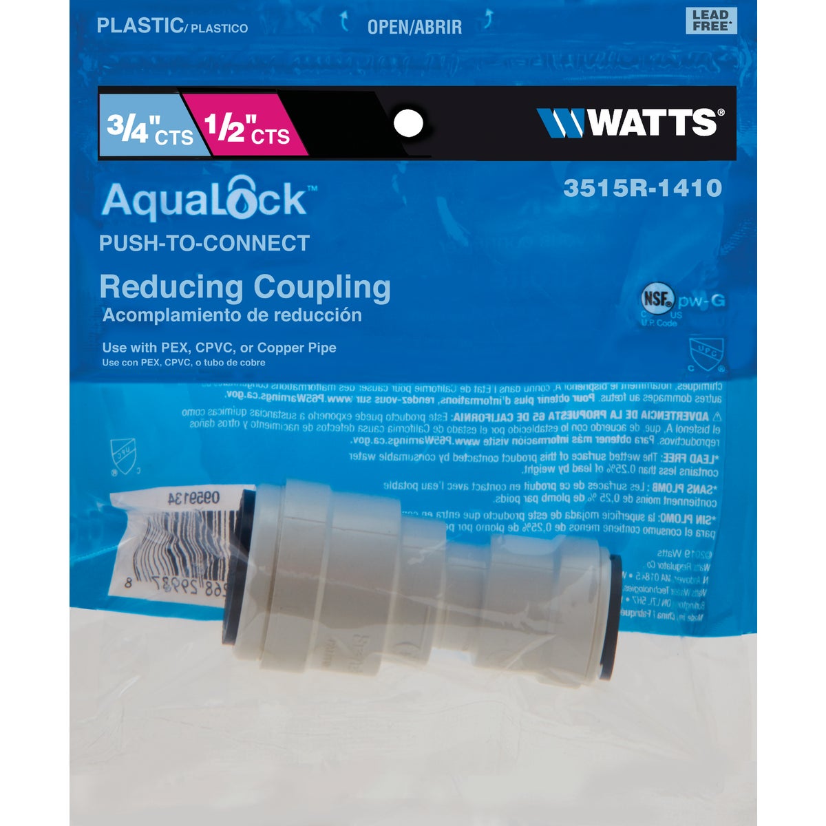Watts 3/4 In. x 1/2 In. Reducer Quick Connect Plastic Coupling Image 2