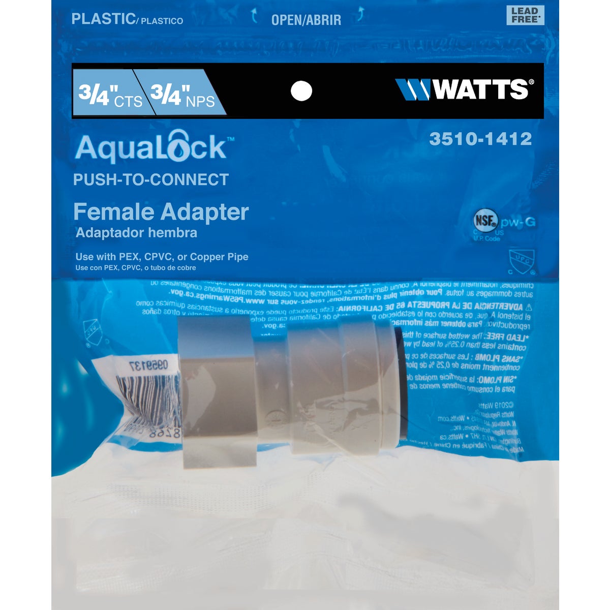 Watts Aqualock 3/4 In. CTS x 3/4 In. FPT Push-to-Connect Plastic Adapter Image 2