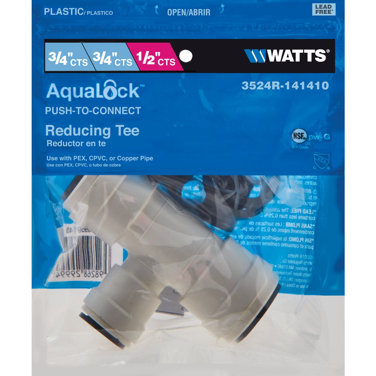 Watts 3/4 In. x 3/4 In. x 1/2 In. Reducing Quick Connect Plastic Tee Image 2