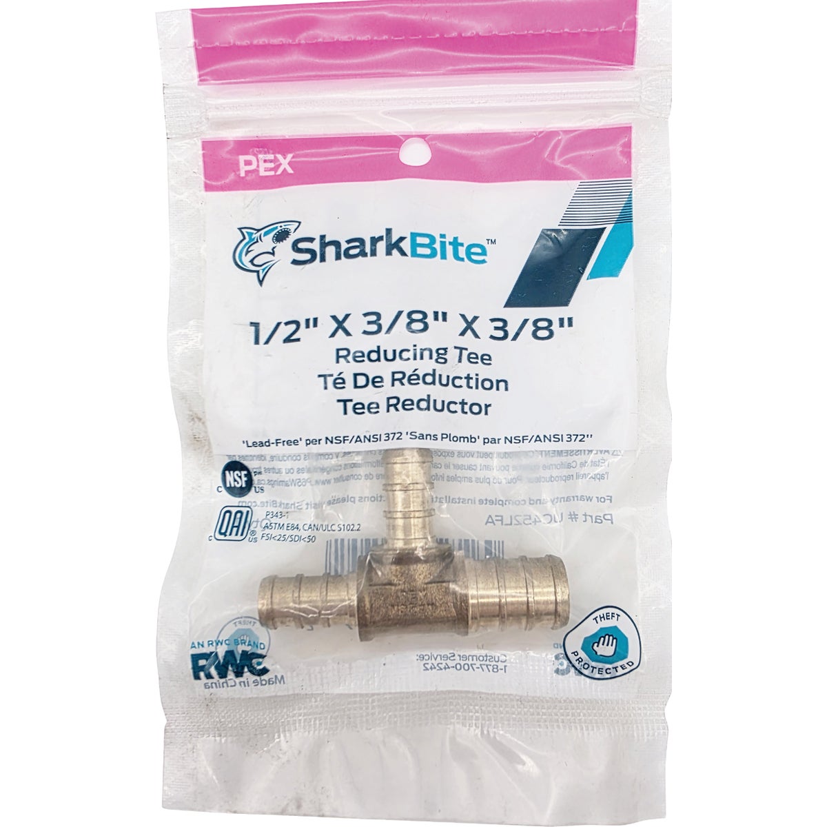 SharkBite 1/2 In. x 3/8 In. x 3/8 In. Barb Brass PEX Tee Image 2