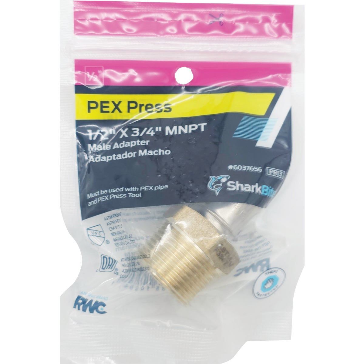 SharkBite 1/2 In. x 3/4 In. MNPT PEX Press Brass Adapter Image 2