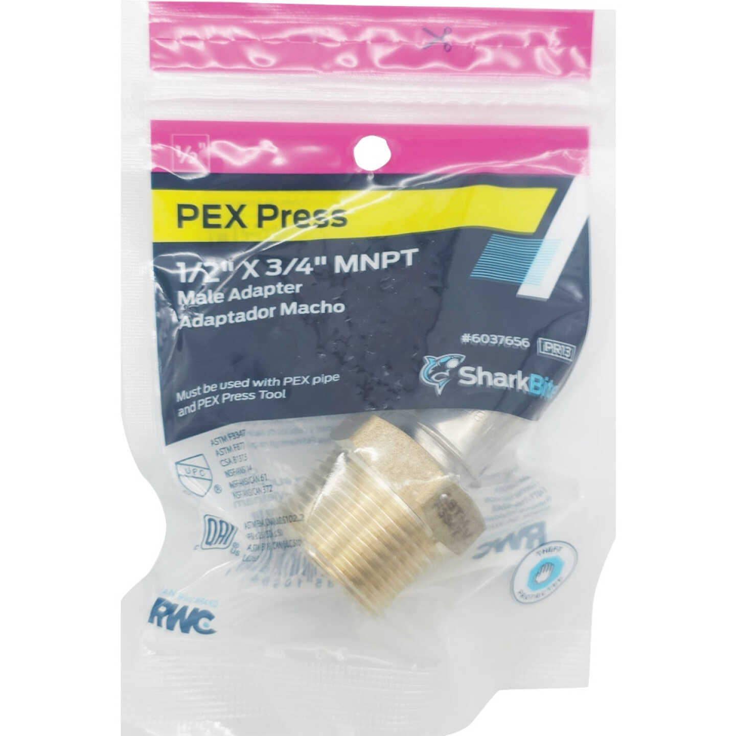 SharkBite 1/2 In. x 3/4 In. MNPT PEX Press Brass Adapter Image 2