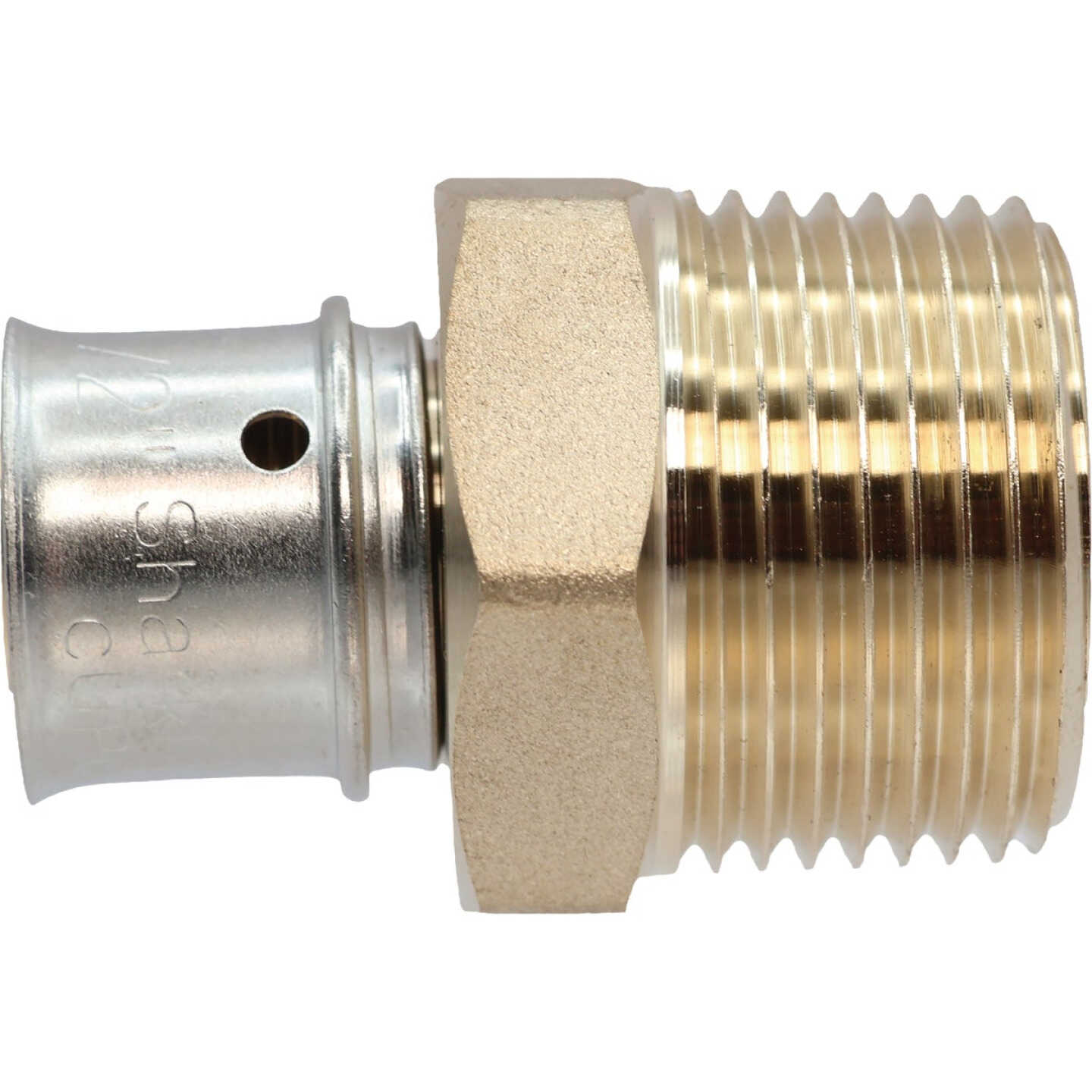 SharkBite 1/2 In. x 3/4 In. MNPT PEX Press Brass Adapter Image 1