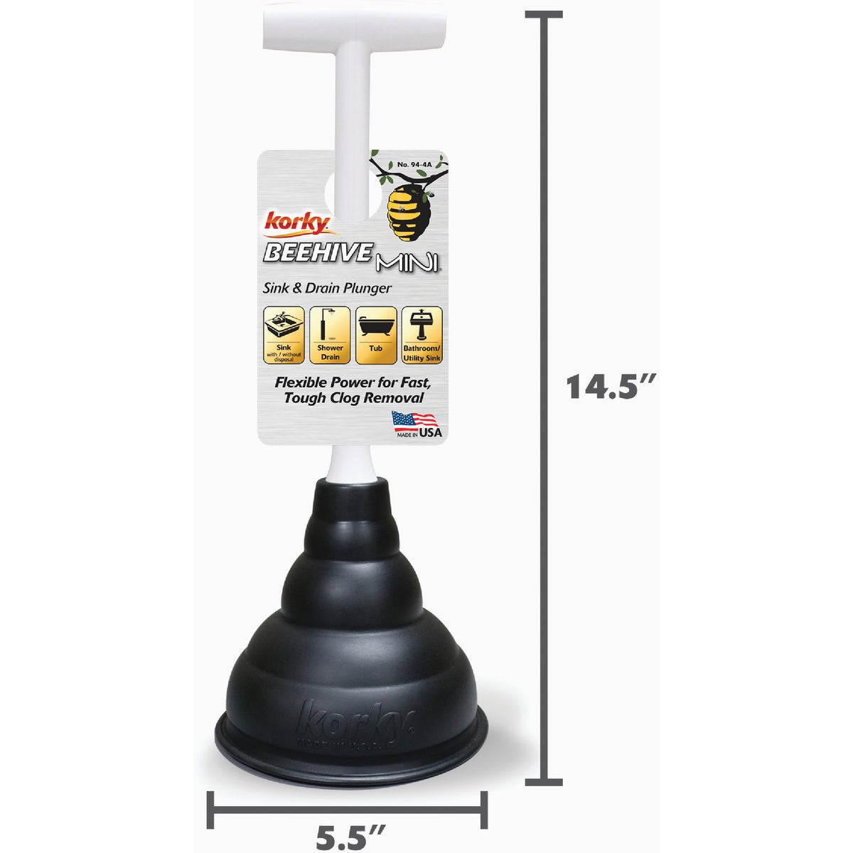 Korky BEEHIVE 5-1/2 In. Mini Sink & Drain Plunger Image 5