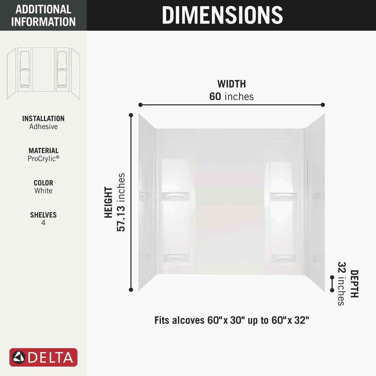 Delta 5-Piece White Pro-Series Easy-Up Adhesive Tub Surround Image 2