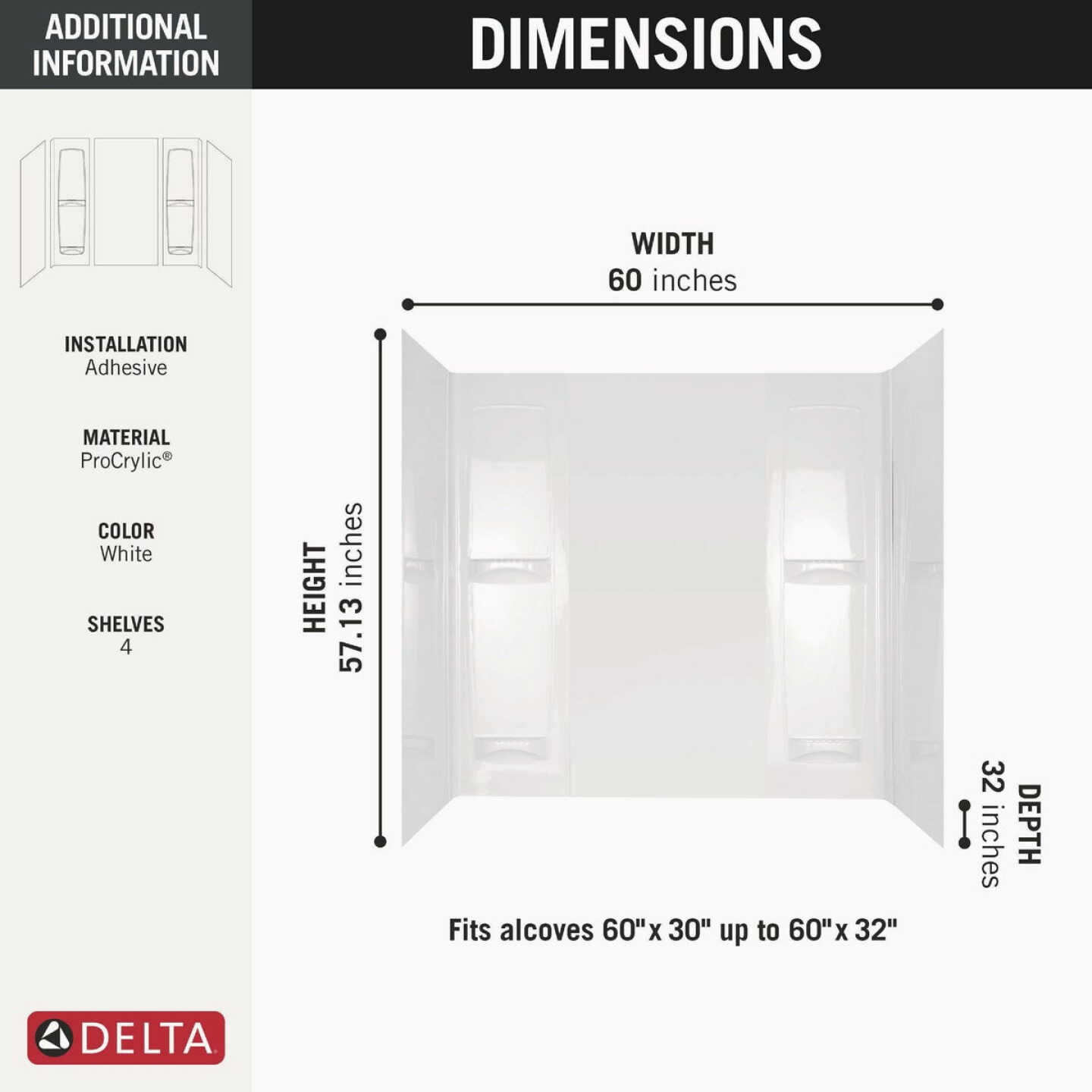 Delta 5-Piece White Pro-Series Easy-Up Adhesive Tub Surround Image 2