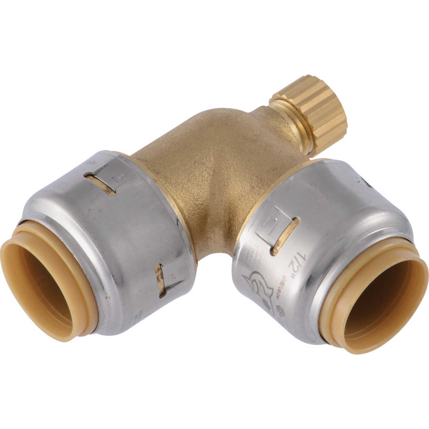 SharkBite 1/2 In x 1/2 In. 90 Deg. Push-to-Connect Brass Elbow with Drain Image 1