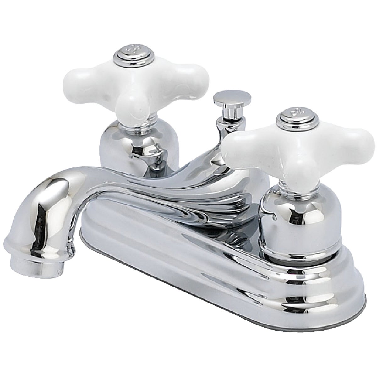 Home Impressions Chrome 2-Handle Cross Knob 4 In. Centerset Bathroom Faucet with Pop-Up