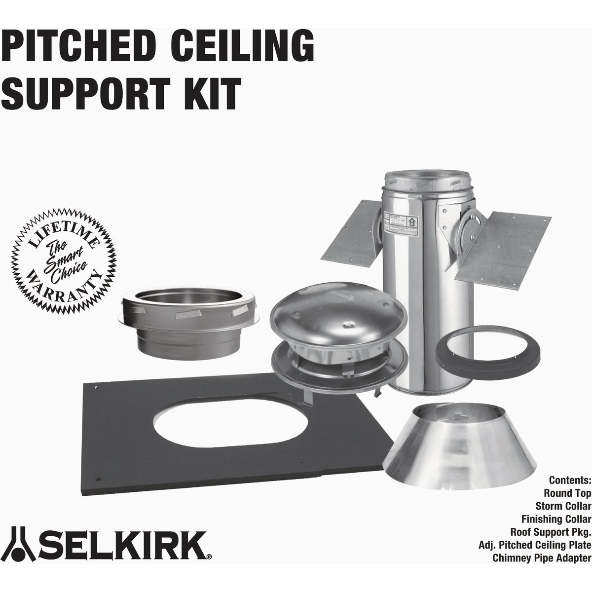 SELKIRK Sure-Temp 6 In. Stainless Steel Pitched Ceiling Chimney Support Kit Image 2