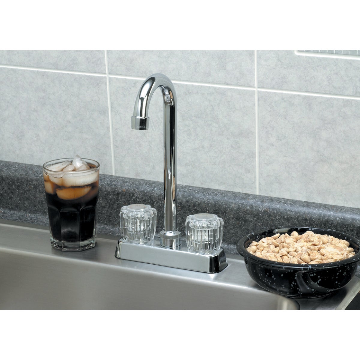 Home Impressions Polished Chrome Round Double Handle Bar Faucet Image 2
