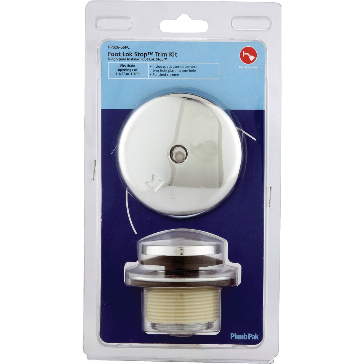 Plumb Pak Foot Lok Stop Polished Chrome Bath Drain Trim Kit Image 2