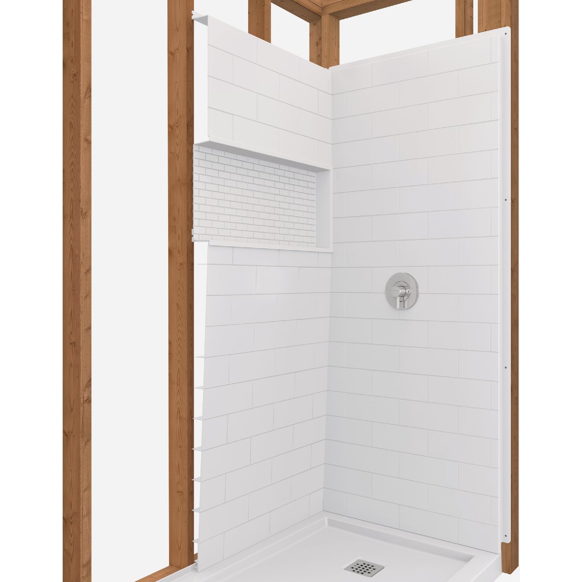 Bootz NexTile 6030 60 In. x 74 In. x 30 In. Direct-to-Stud Shower Wall Kit in White (4-Piece) Image 4