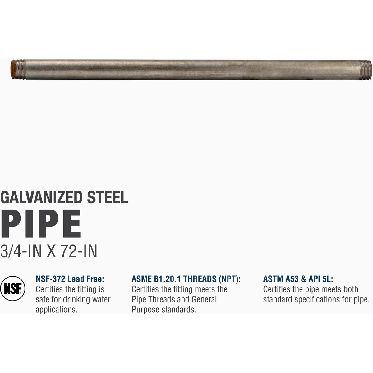 Southland 3/4 In. x 72 In. Carbon Steel Threaded Galvanized Pipe Image 4