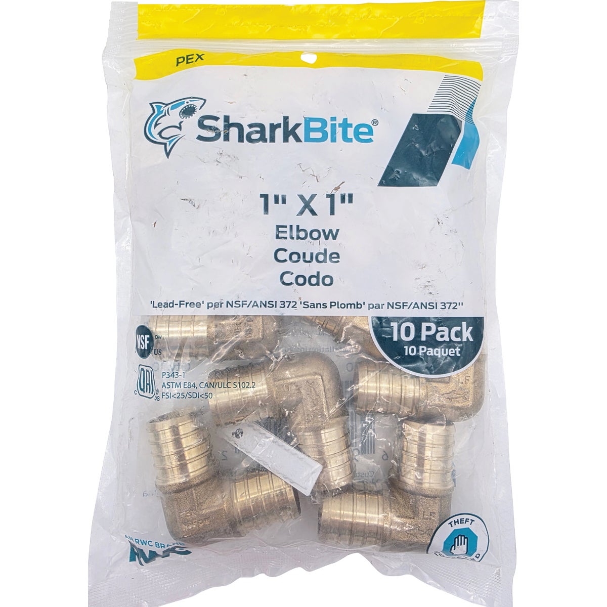 SharkBite 1 In. x 1 In. Barb 90 Deg. Brass 1/4 Bend PEX Elbow (10-Pack) Image 2