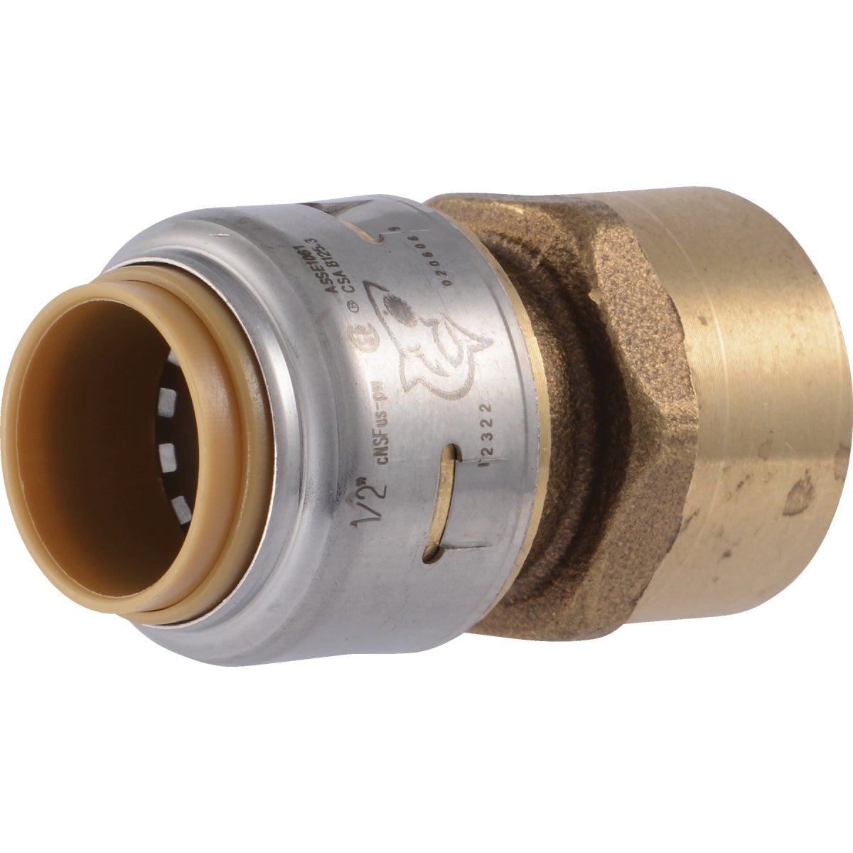 SharkBite 1/2 In. x 1/2 In. FNPT Straight Brass Push-to-Connect Female Adapter Image 1
