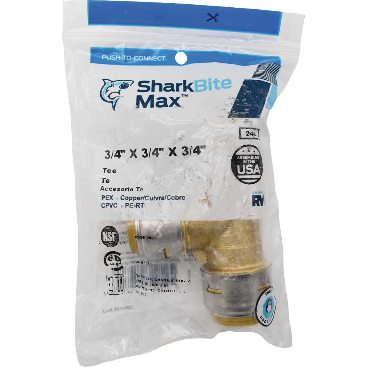 SharkBite 3/4 In. x 3/4 In. x 3/4 In. Brass Push-to-Connect Tee Image 3