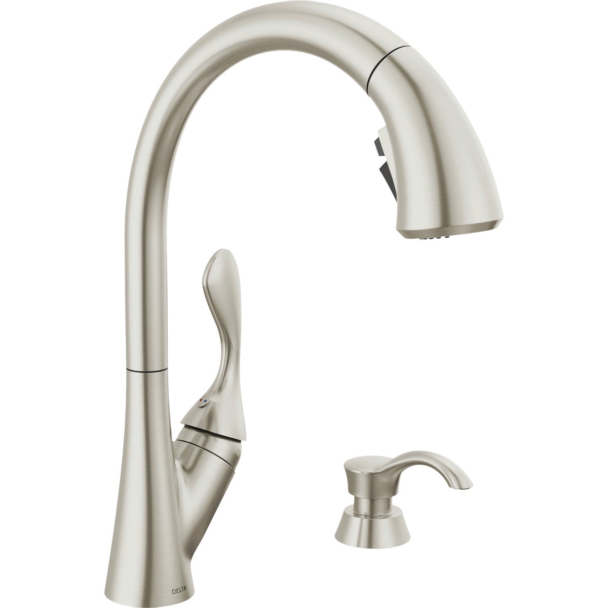 Delta Ashton Stainless Steel High-Arc Kitchen Faucet With Pull-Down ShieldSpray + Soap Dispenser Image 1