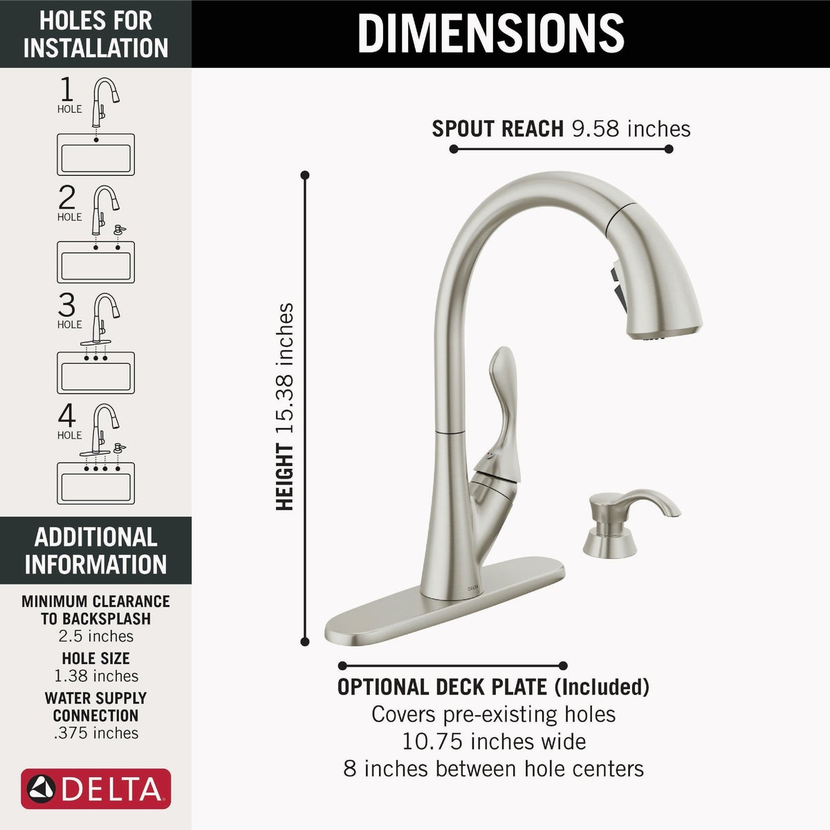 Delta Ashton Stainless Steel High-Arc Kitchen Faucet With Pull-Down ShieldSpray + Soap Dispenser Image 4