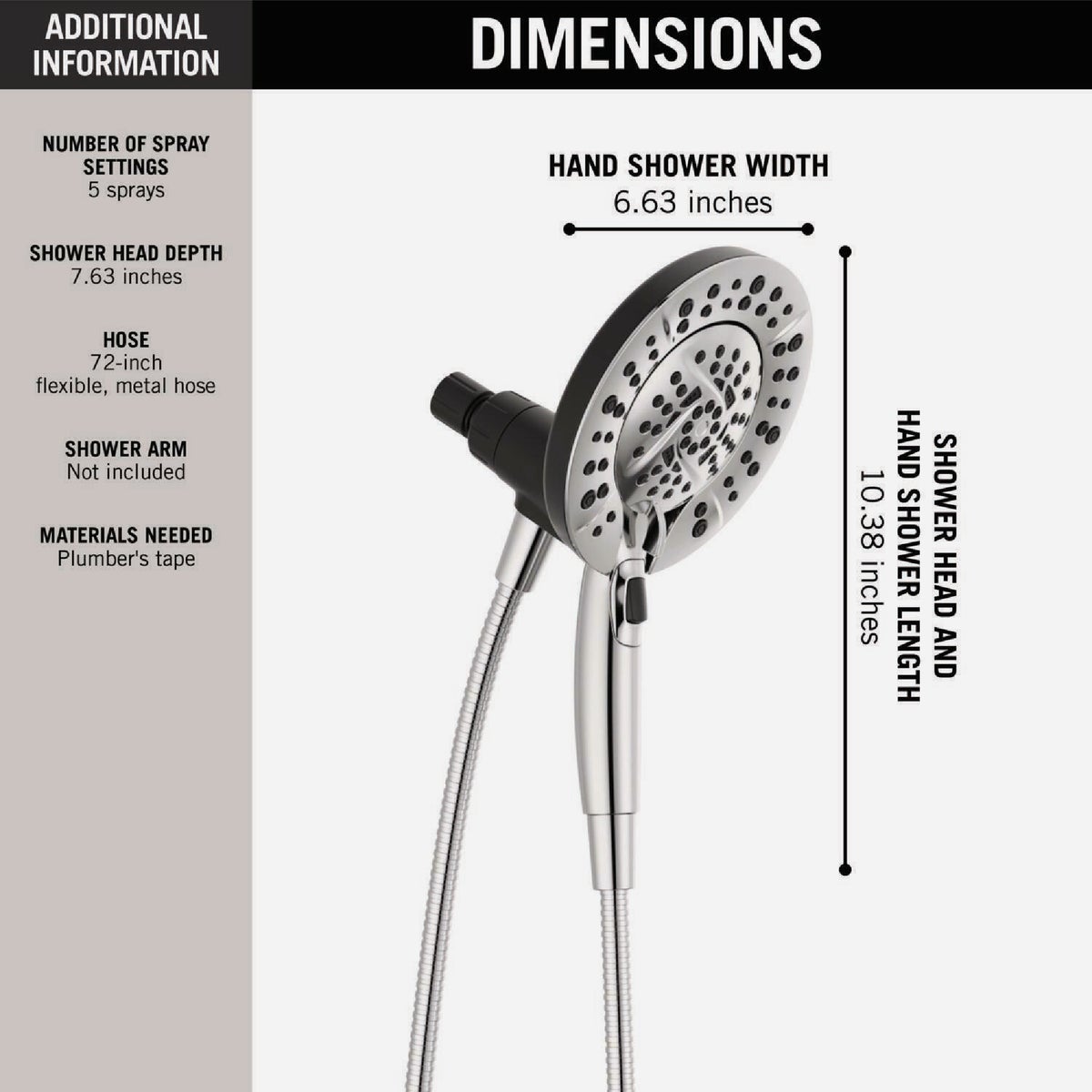 Delta In2ition 5-Spray 1.75GPM Two-In-One Shower, Chrome Image 2