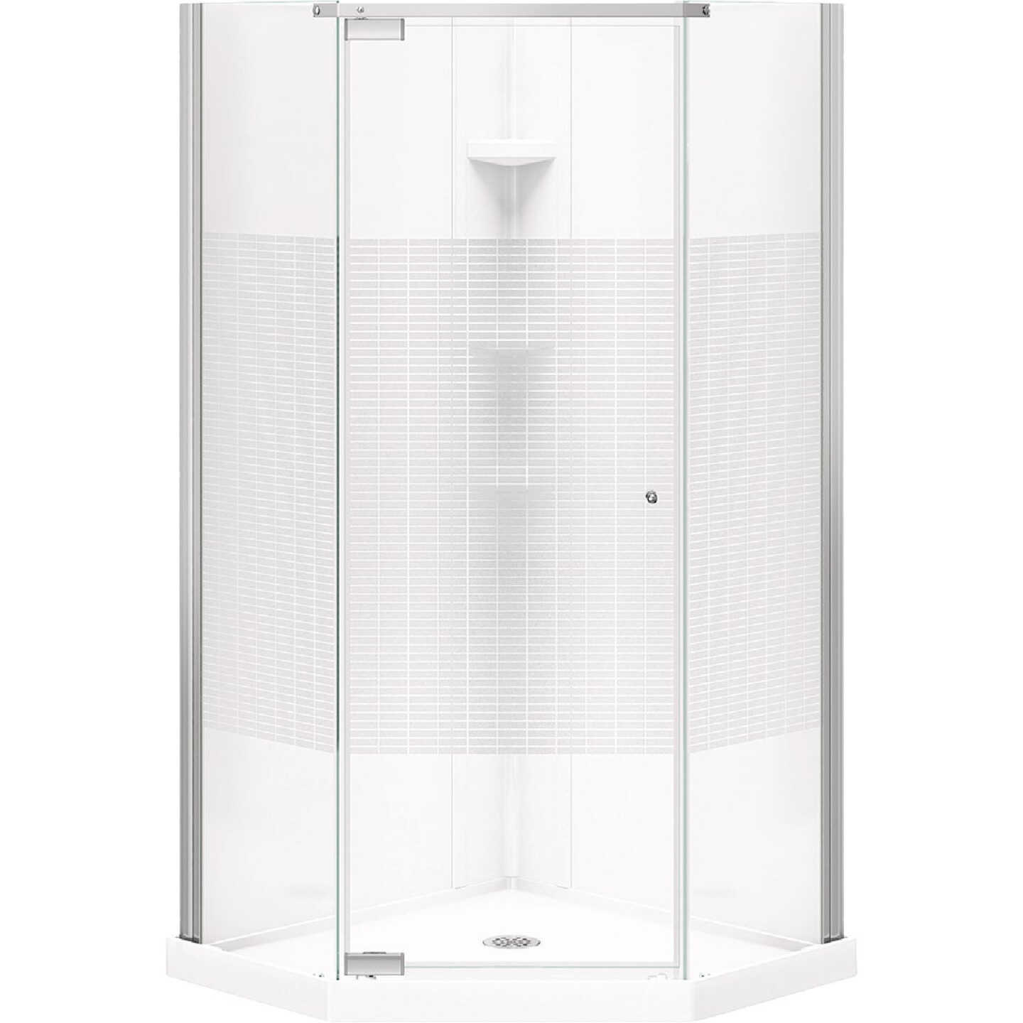 Maax Begonia Carbon 36 In. L x 36 In. D x 72 In. H Polystyrene Center Drain Shower Kit in White with Carbon Glass in Chrome Image 1