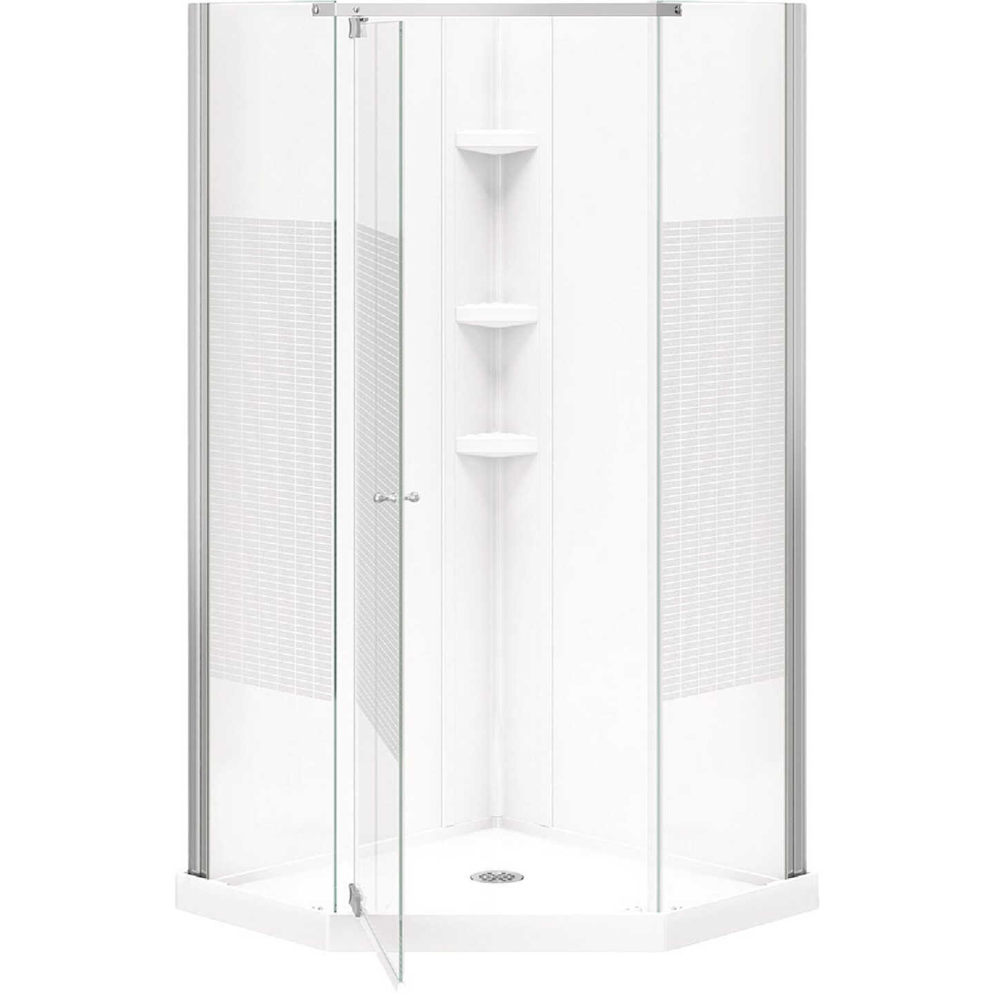Maax Begonia Carbon 36 In. L x 36 In. D x 72 In. H Polystyrene Center Drain Shower Kit in White with Carbon Glass in Chrome Image 3