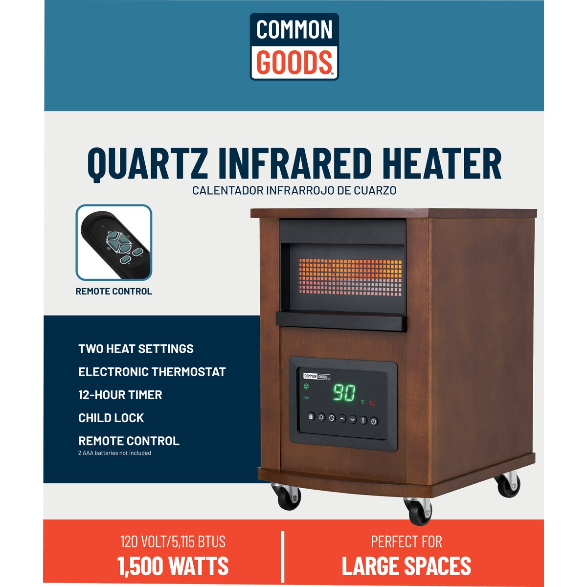 Home Impressions 1500W 120V Quartz Heater with Woodgrain Cabinet Image 2