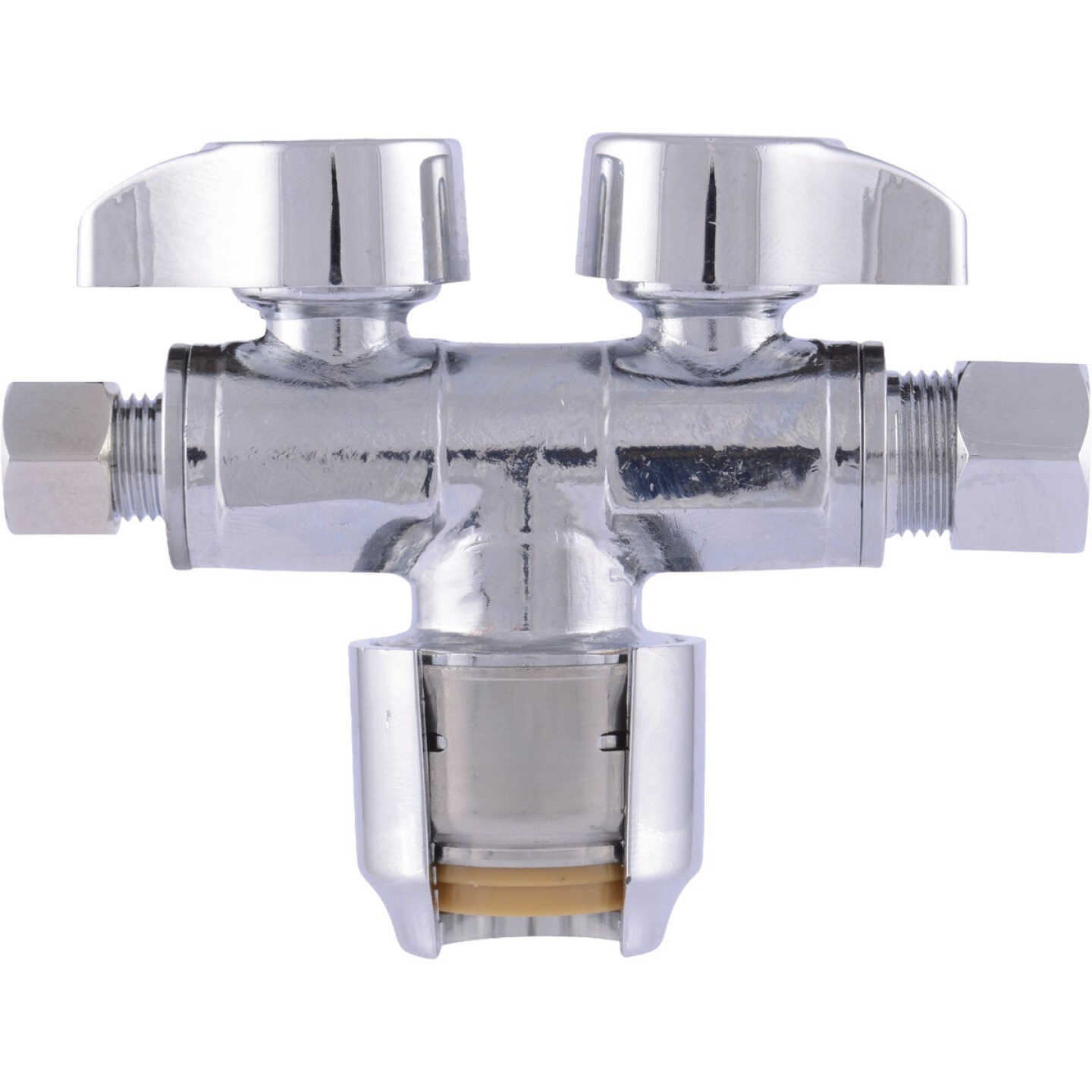 SharkBite 1/2 In. Push to Connect x 3/8 In. O.D. Compression x 1/4 In. O.D. Compression Dual Stop Valve Image 4