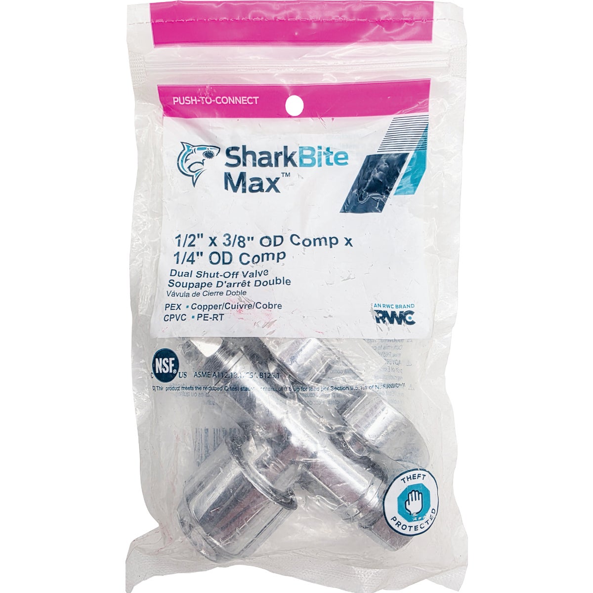 SharkBite 1/2 In. Push to Connect x 3/8 In. O.D. Compression x 1/4 In. O.D. Compression Dual Stop Valve Image 2