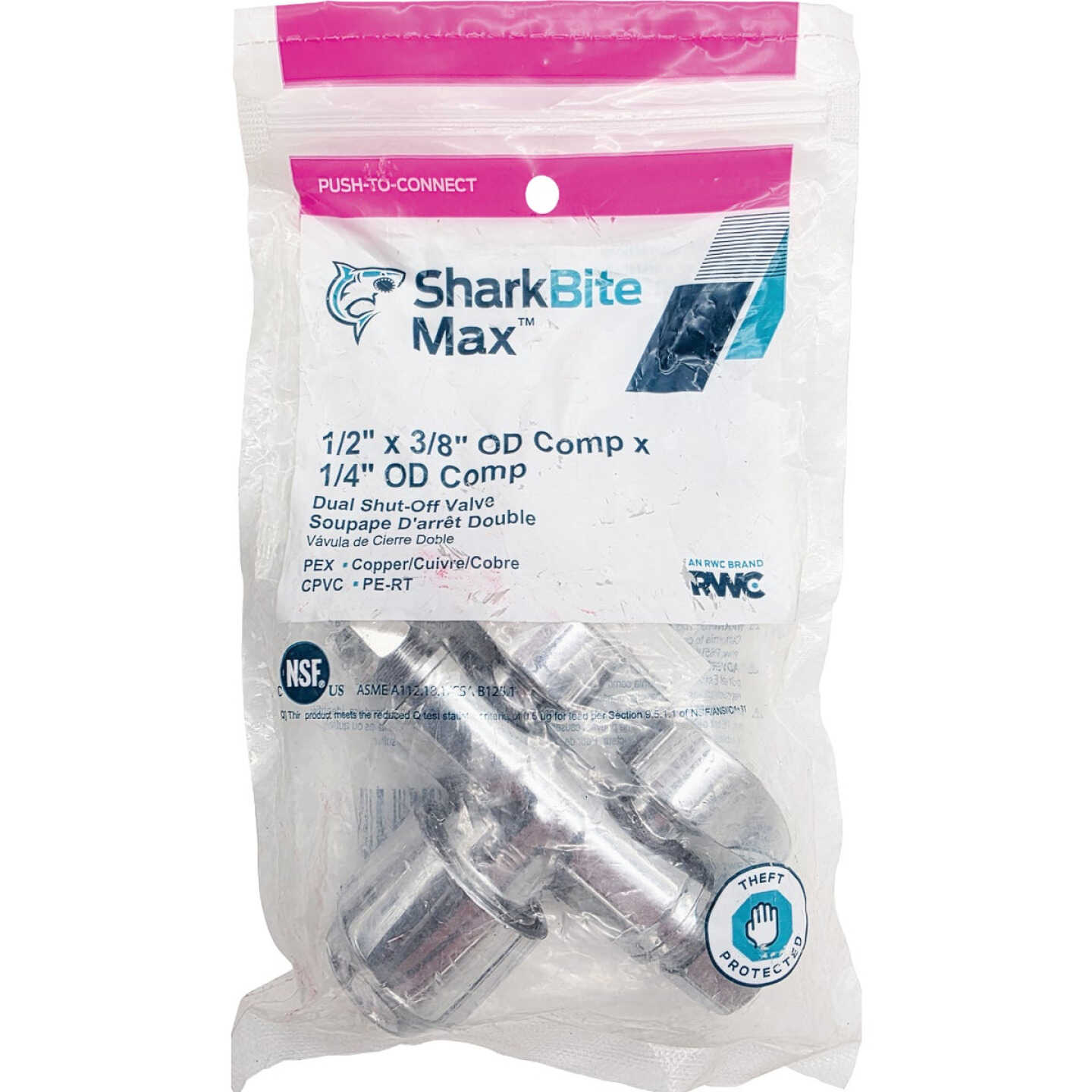SharkBite 1/2 In. Push to Connect x 3/8 In. O.D. Compression x 1/4 In. O.D. Compression Dual Stop Valve Image 2