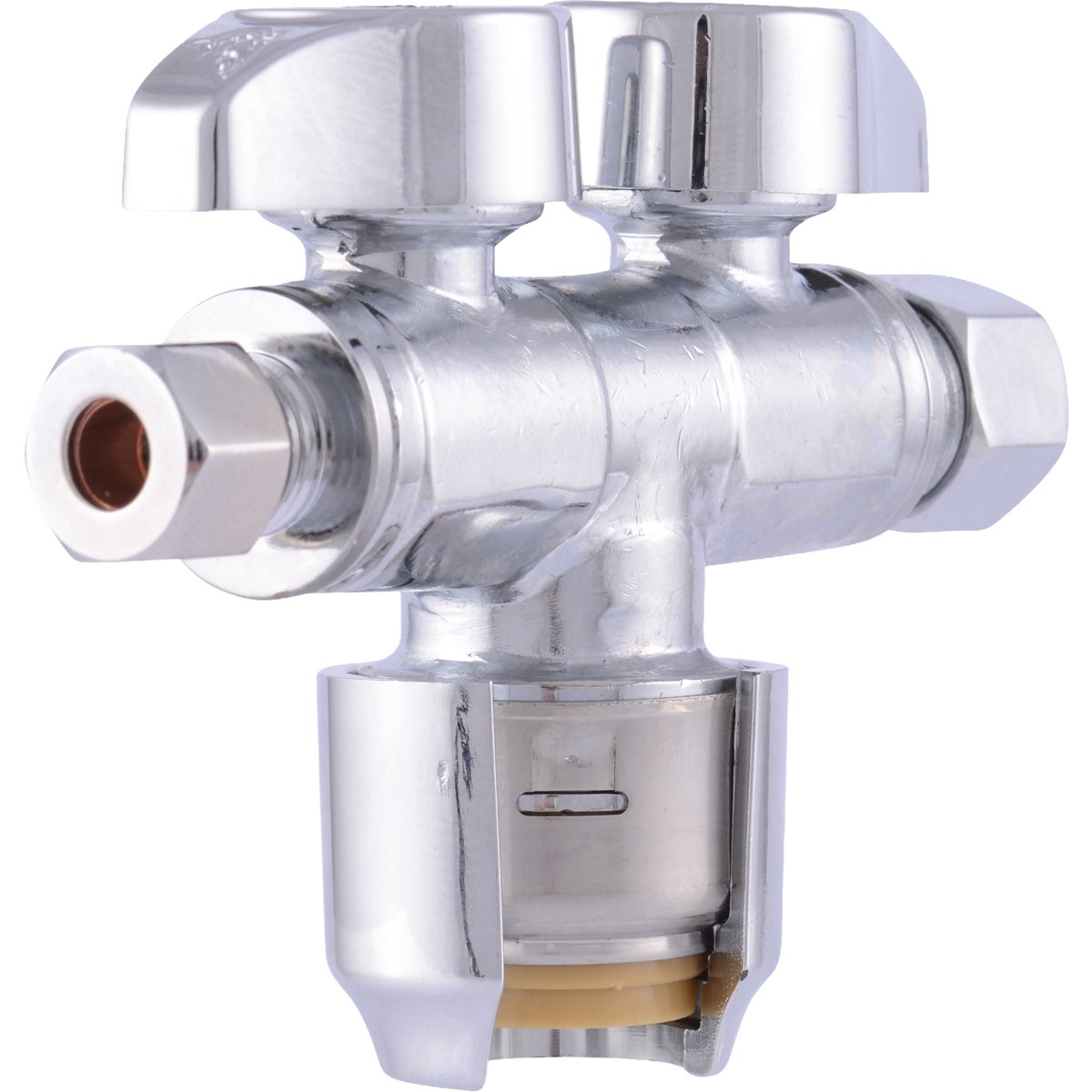 SharkBite 1/2 In. Push to Connect x 3/8 In. O.D. Compression x 1/4 In. O.D. Compression Dual Stop Valve