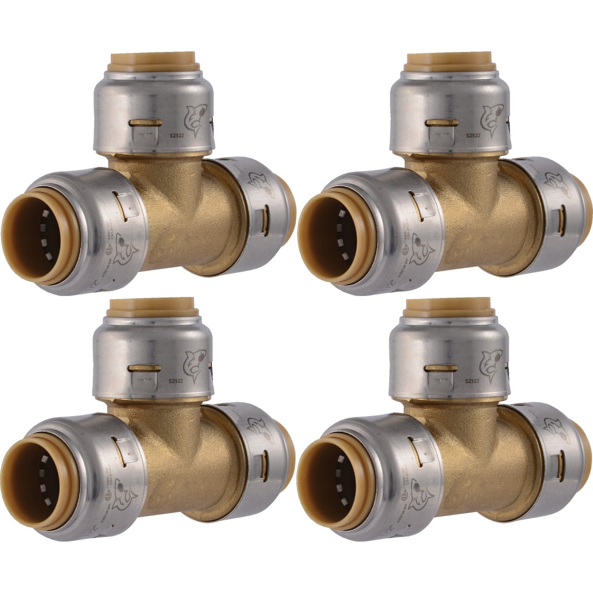 SharkBite 1/2 In. x 1/2 In. x 1/2 In. Brass Push-to-Connect Tee (4-Pack) Image 1