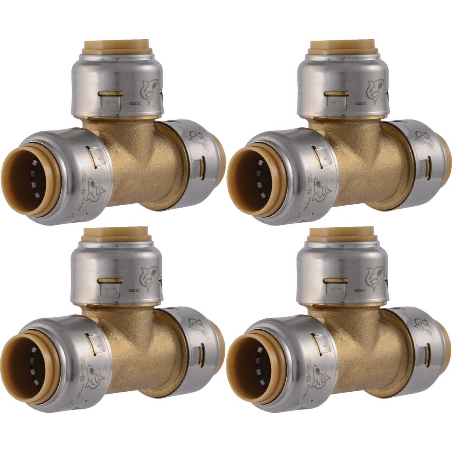 SharkBite 1/2 In. x 1/2 In. x 1/2 In. Brass Push-to-Connect Tee (4-Pack) Image 1