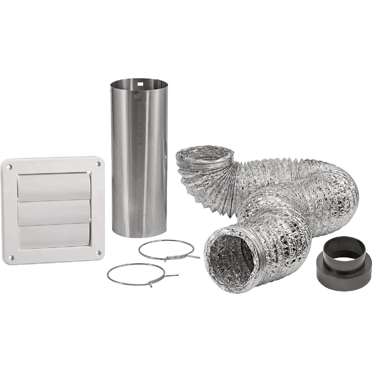 Lambro 4 In. x 8 Ft. Air Connector White Louvered Exhaust Through-Wall Bath Fan Vent Kit (6-Piece) Image 3
