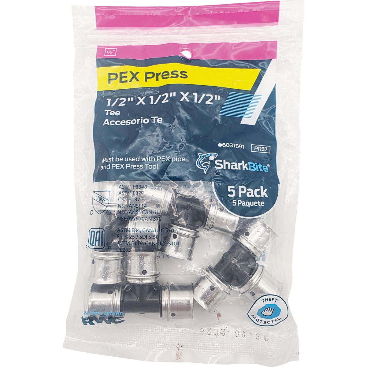 SharkBite 1/2 In. PEX Press Poly Tee (5-Pack) Image 2