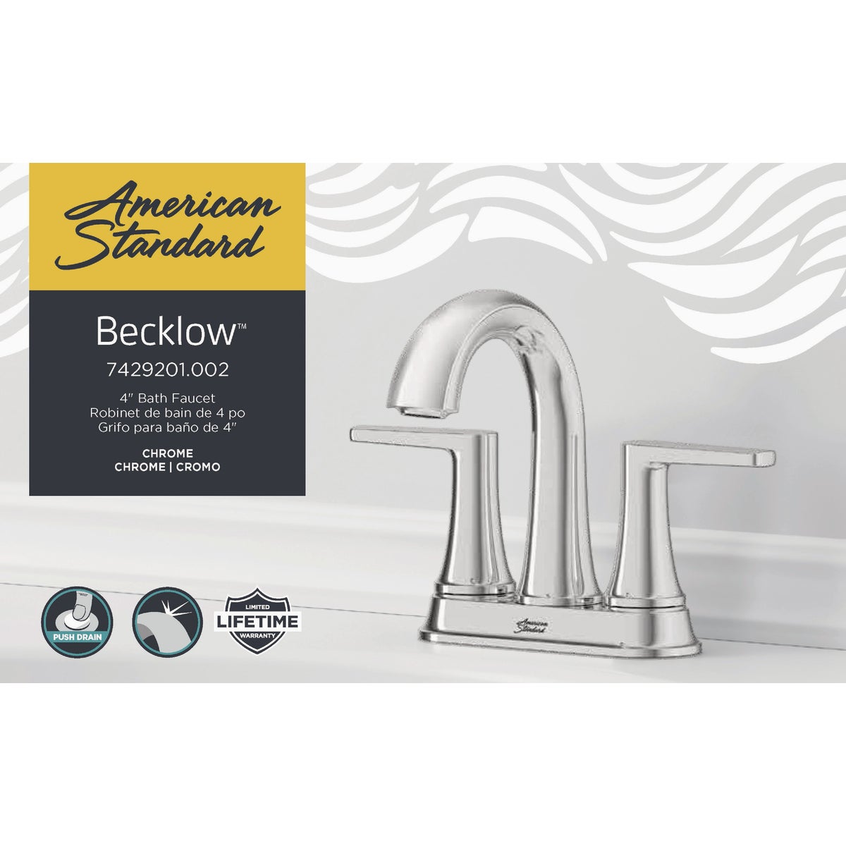 American Standard Becklow Chrome 2-Handle Lever 4 In. Centerset Hi-Arc Bathroom Faucet with Push Drain Image 6