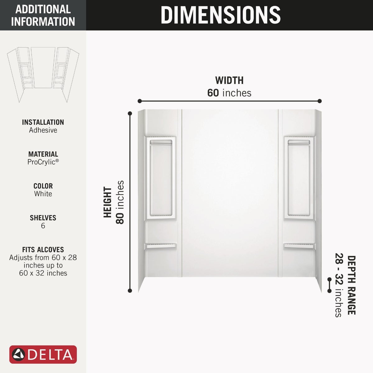 Delta 5-Piece White Galiant Bathtub Wall Surround Set Image 2