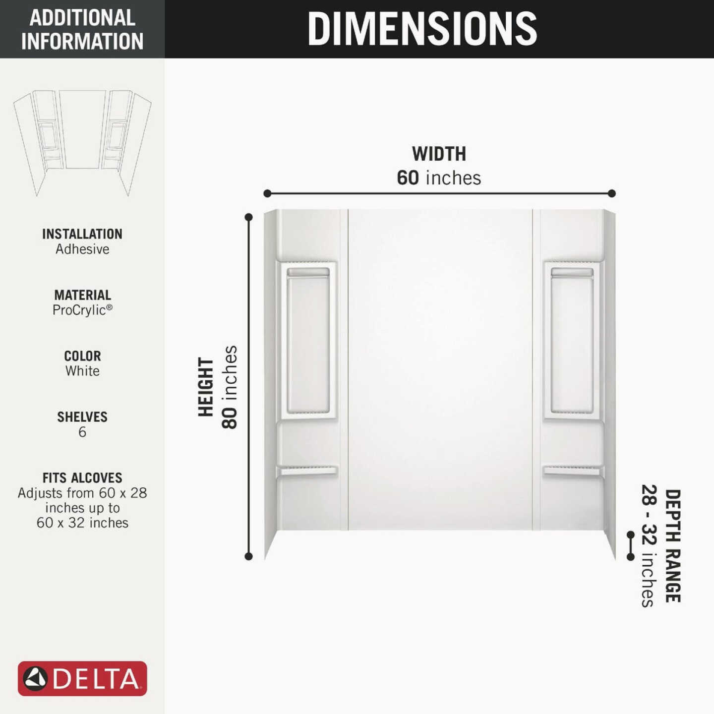 Delta 5-Piece White Galiant Bathtub Wall Surround Set Image 2