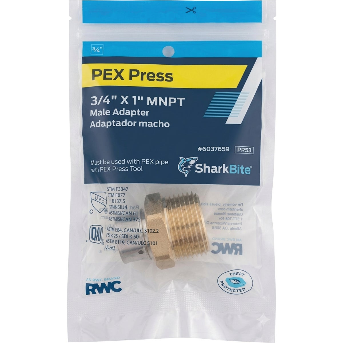 SharkBite 3/4 In. x 1 In. MNPT PEX Press Brass Adapter Image 2