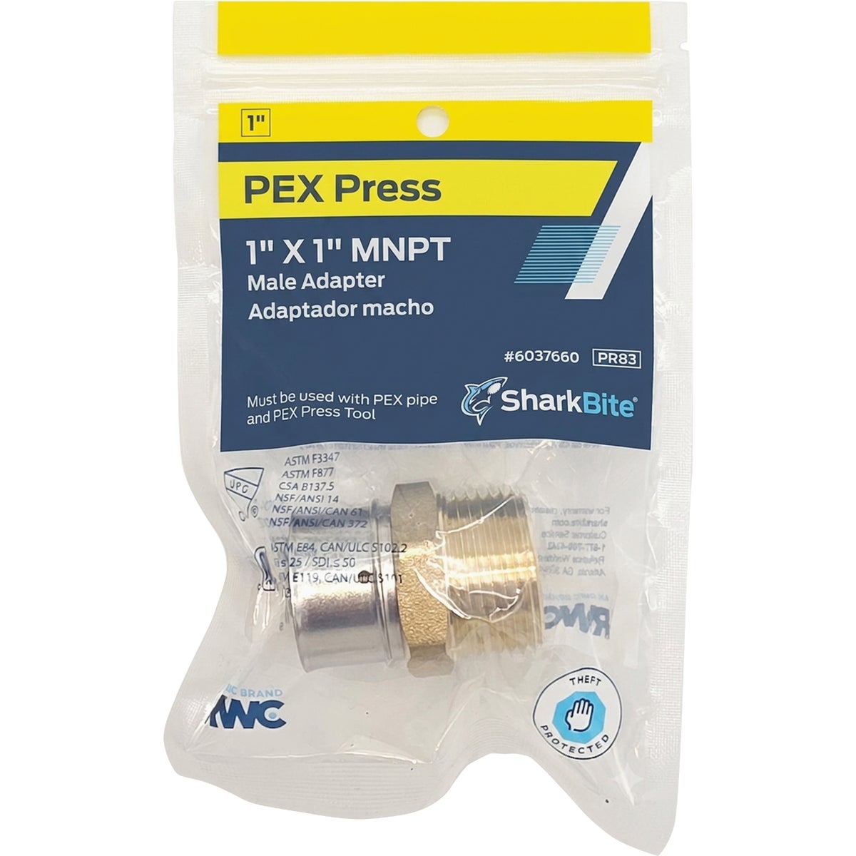 SharkBite 1 In. x 1 In. MNPT PEX Press Brass Adapter Image 2