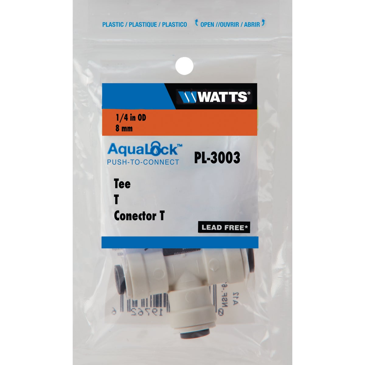 Watts Aqualock 1/4 In. x 1/4 In. x 1/4 In. Push-to-Connect Plastic Tee Image 2
