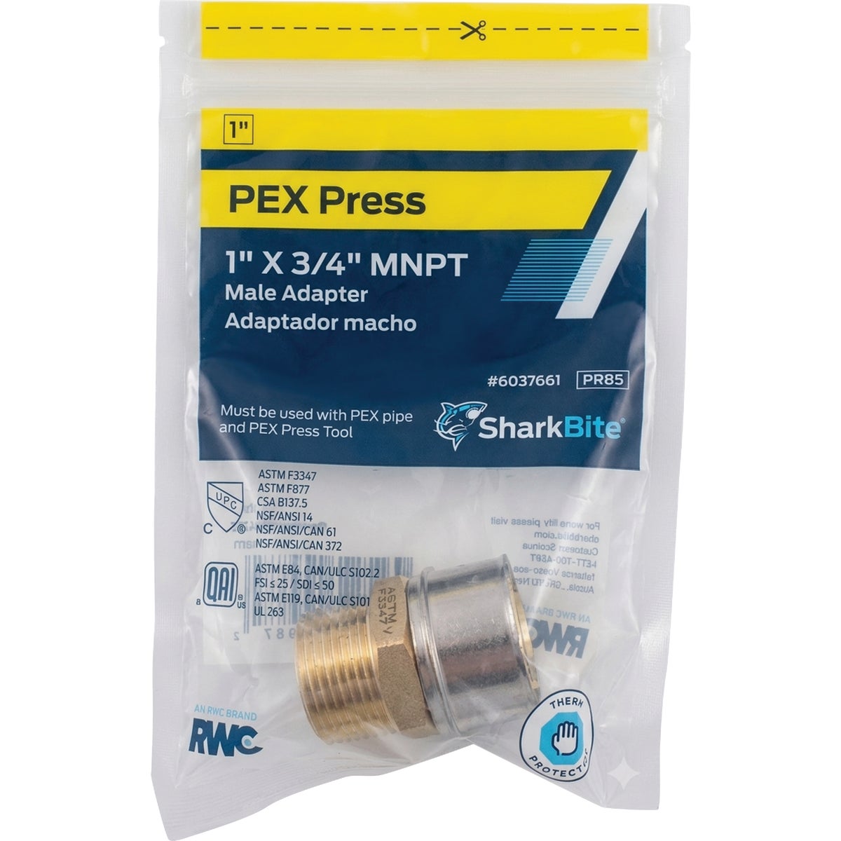 SharkBite 1 In. x 3/4 In. MNPT PEX Press Brass Adapter Image 2