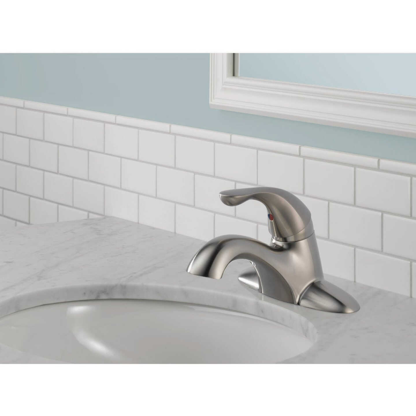 Delta Classic Stainless 1-Handle Lever 4 In. Centerset Bathroom Faucet with Pop-Up Image 2