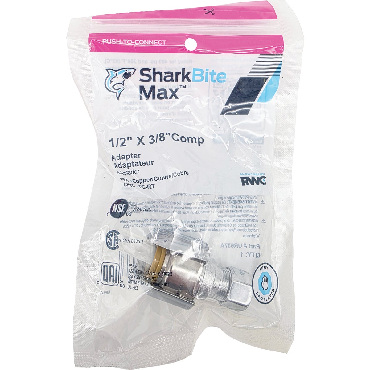 SharkBite 1/2 In. Push-to-Connect x 3/8 In. Compression Brass Adapter Image 1