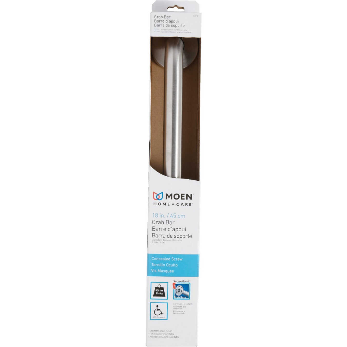 Moen Home Care 18 In. Concealed Screw Grab Bar, Stainless Steel Image 2