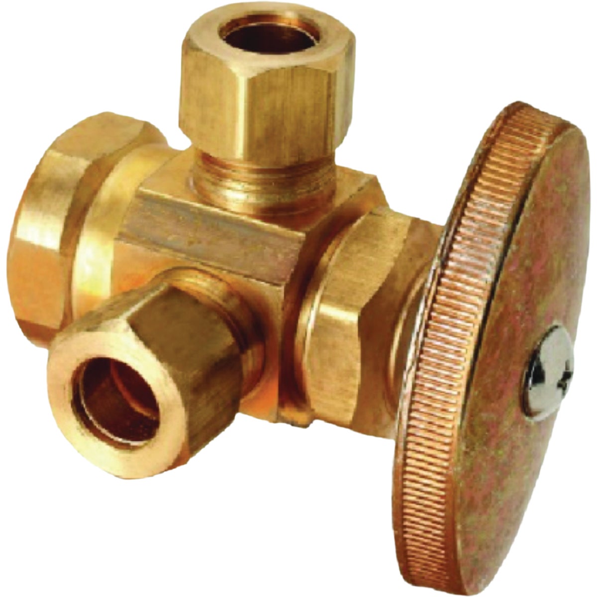 BrassCraft 1/2 In. x 3/8 In. x 3/8 In. Brass Dual Outlet Stop Valve