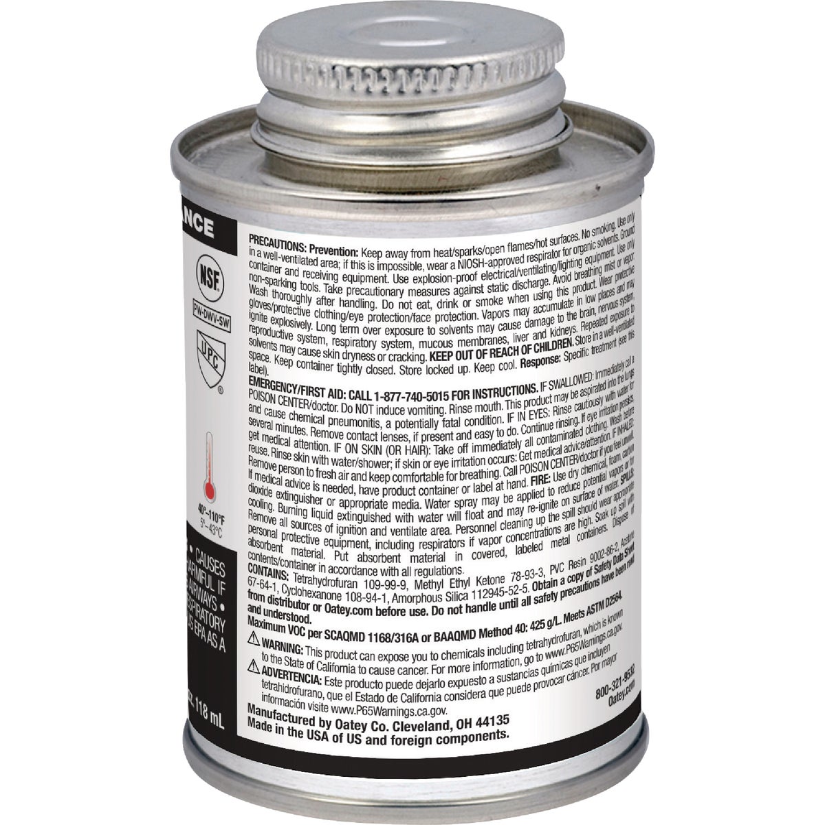 Oatey 4 Oz. Low Voc Medium Bodied Clear PVC Cement Image 3